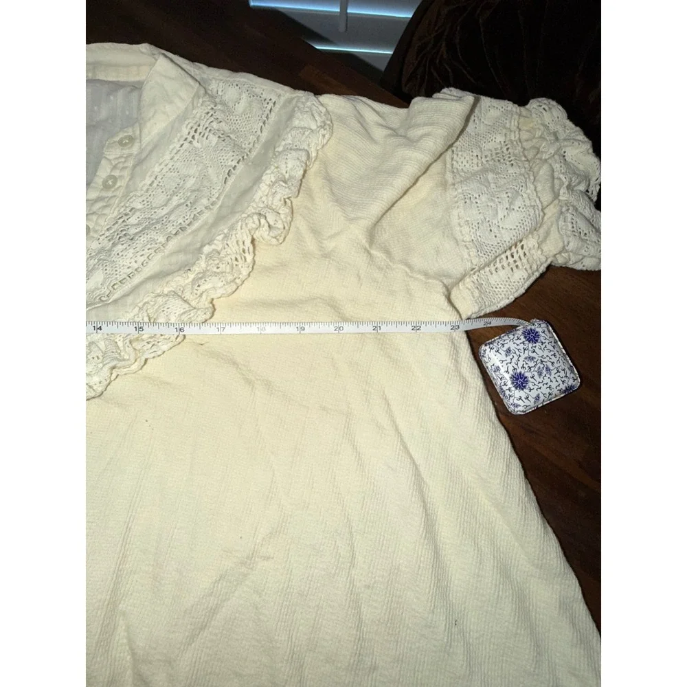 Free People Ivory Crochet Lace Ruffle‎ Button Front Boho Blouse Top Small